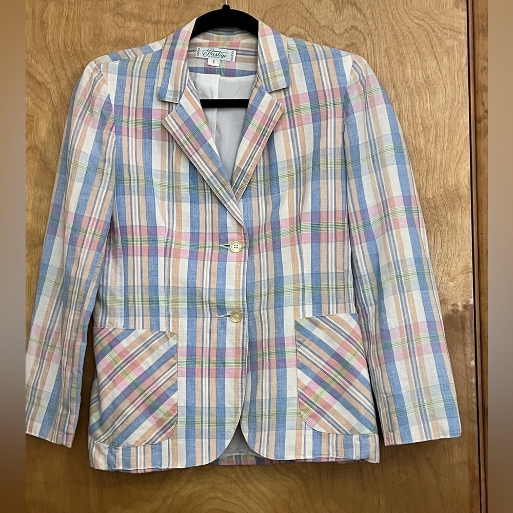 Prestige of Boston Pastel Plaid Cotton Blazer 6
